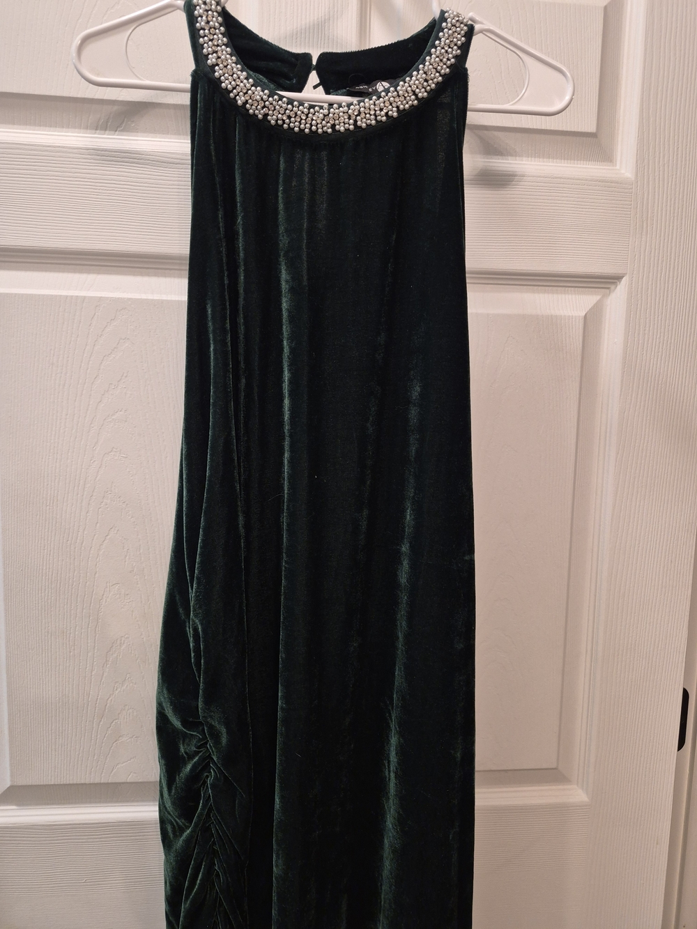 Beaded Halter Velvet Maxi Dress in Deep Green